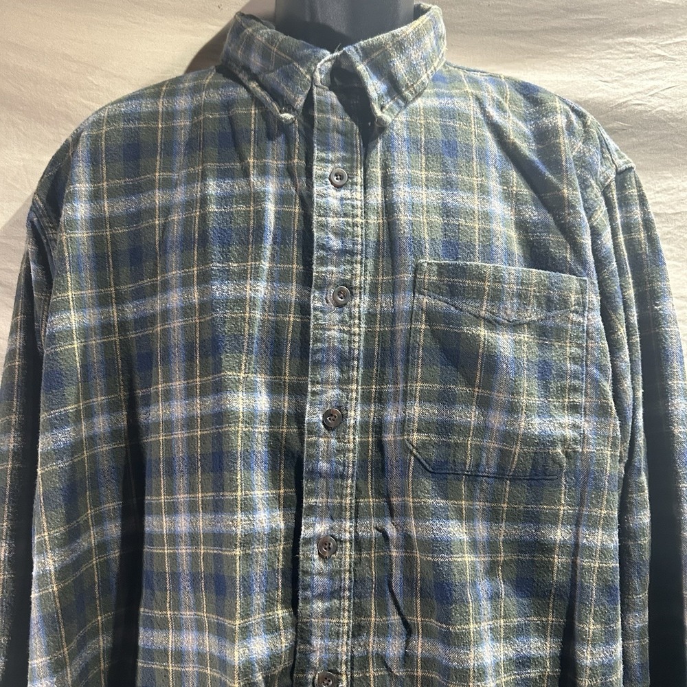 Vintage L.L. Bean Northwoods Flannel Shirt Men's XXL Made in USA Green Plaid